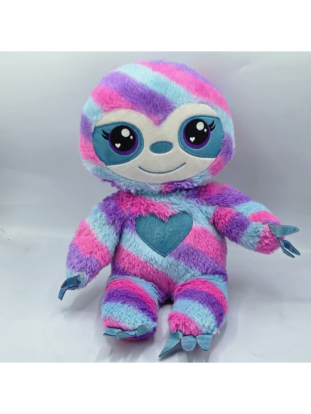 Build a Bear Heartables Rainbow Sloth 18" Plush Blue Pink Purple Stripes BAB